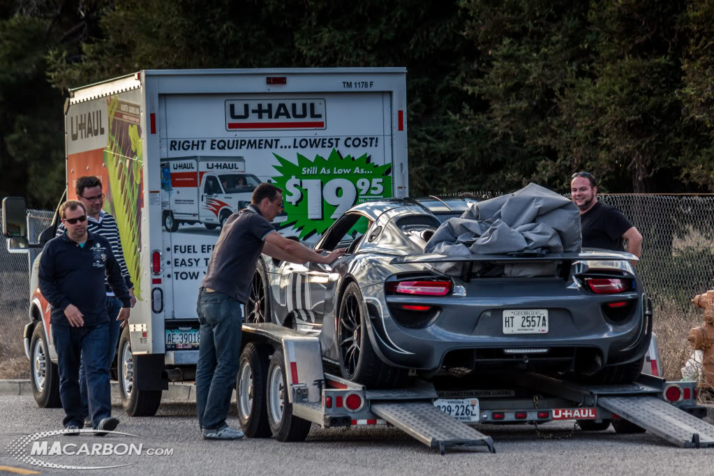 Porsche 918 Spyder Captured on a U Haul Trailer in Santa Cruz CA