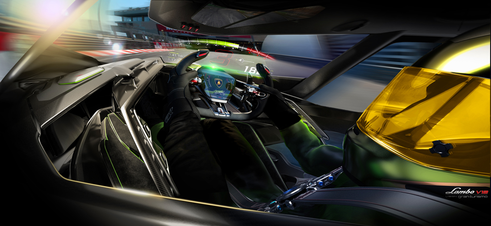 Lamborghini Lambo V12 Vision GT Gran Turismo single seat racecar cockpit interior