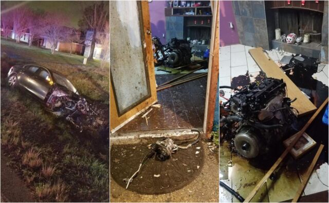 Spectacular Crash Sends Jaguar Engine Into an Apartment!